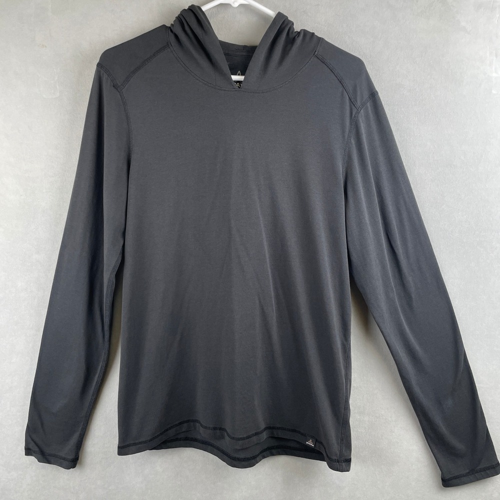 Prana Breathe Men S Charcoal Grey Long Sleeve Hooded Performance Shirt Yoga Gorp
